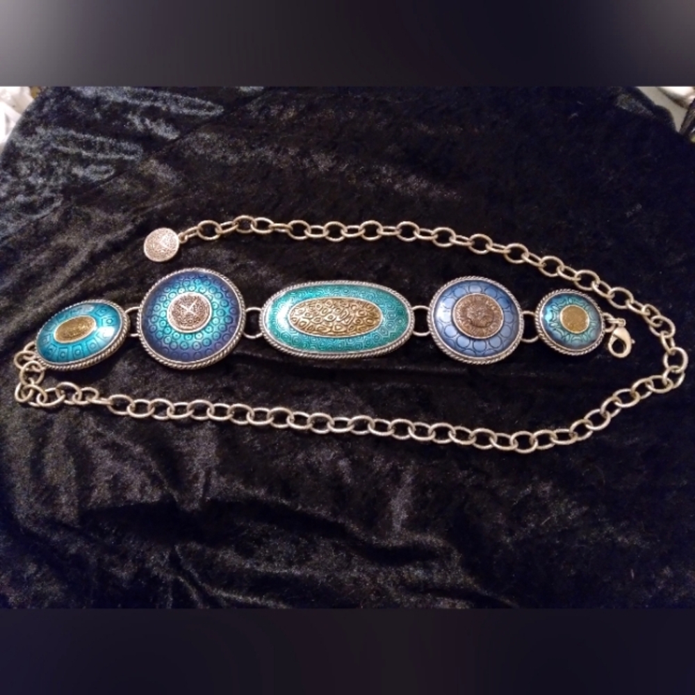 Chicos belt metal blue green silver boho